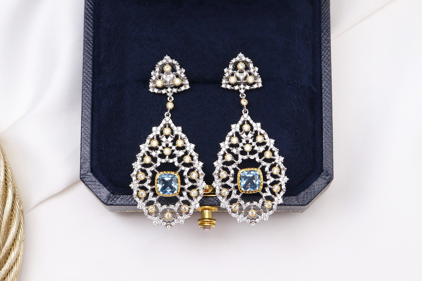Boucles d'oreilles de luxe bleues en argent 925 personnalisées de luxe