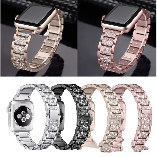 Smart Watch Diamond Three Beads Full Diamond Solid Chain Watch Strap