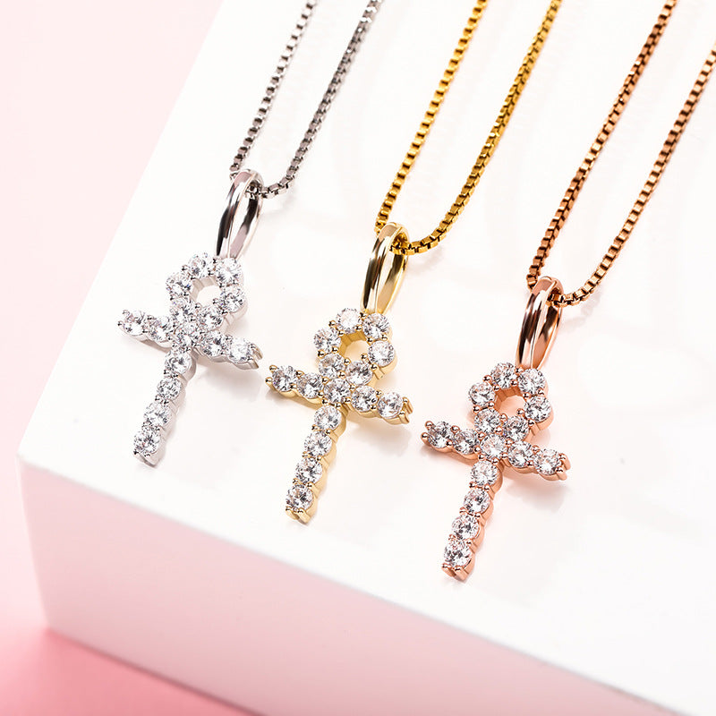 S925 Silver Anhe key cross plug Solid pendant female hip hop all-match necklace new